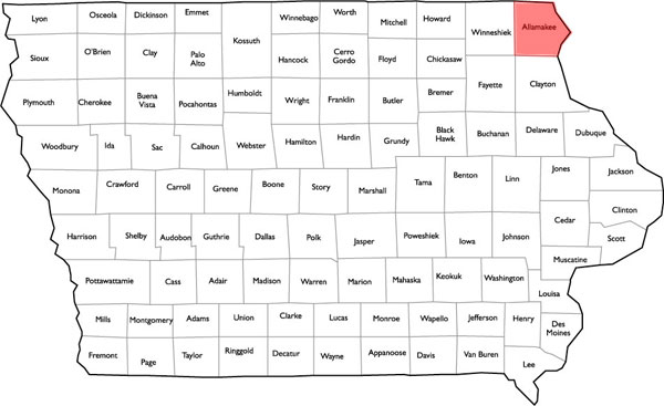 Iowa CWD county map